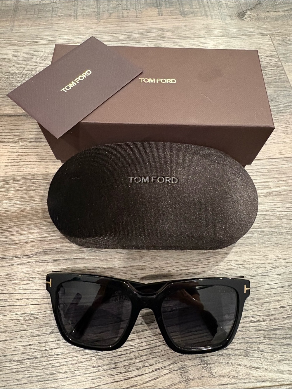 Tom Ford Women’s Black Sunglasses with Gold T Accents